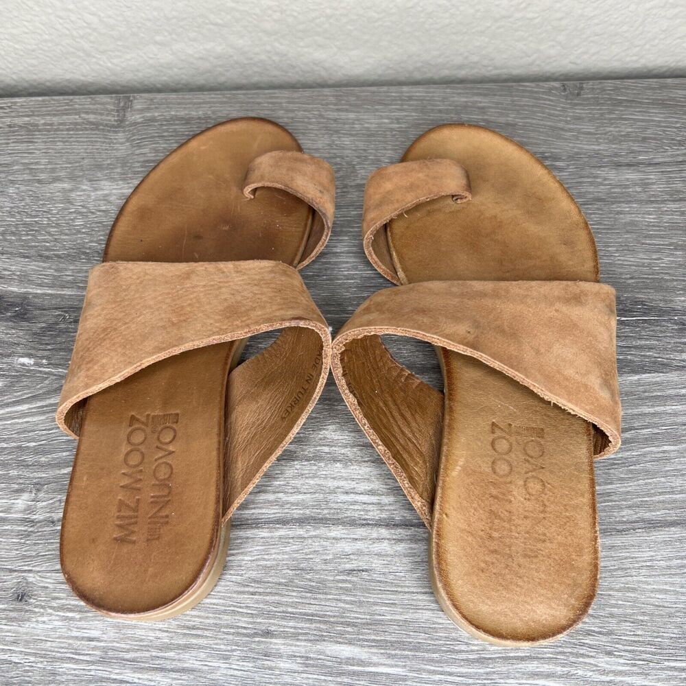 Miz Mooz Leather Slide Sandals Flats Tan EU 36 (US 5-6) Strap Toe Loop High Arch - Picture 4 of 9